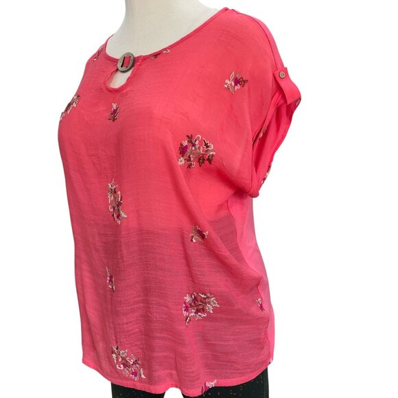 Cure Pink Embroidered Boho Top 3XL Floral Tunic Lightweight Keyhole Cottagecore - Picture 9 of 9